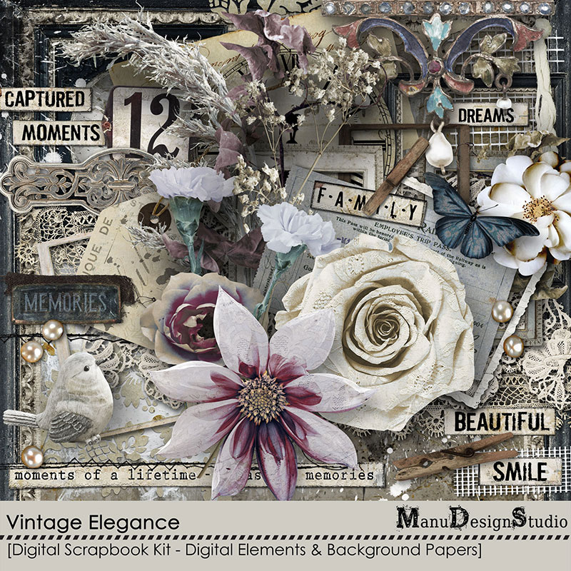 Vintage digital scrapbook kit