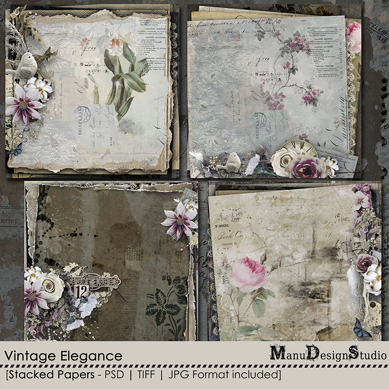 Vintage digital scrapbook stacked papers