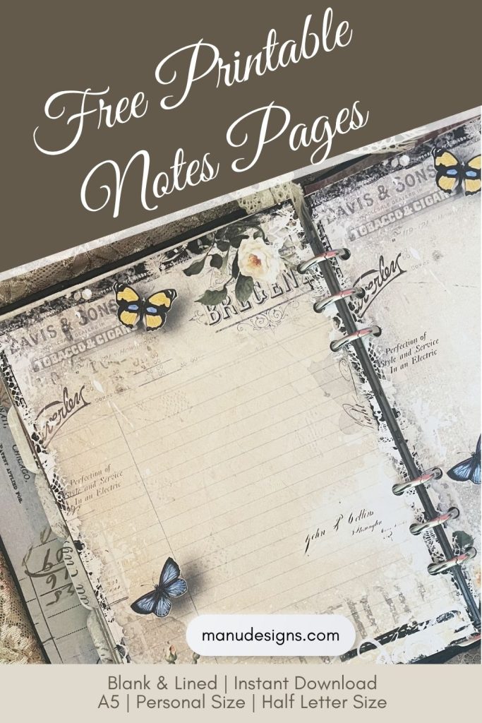 Free Printable Notes Pages for Planners and Junk Journals